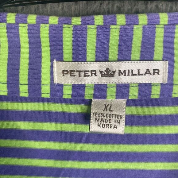 Peter Millar Polo Shirt Mens XL Green Blue Striped Cotton US Open Golf 2015 - Picture 2 of 8